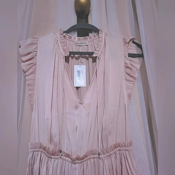NWT Ulla Johnson Senna Satin Flutter Sleeve Midi Dress in Peony, Size 4. - Picture 4 of 8
